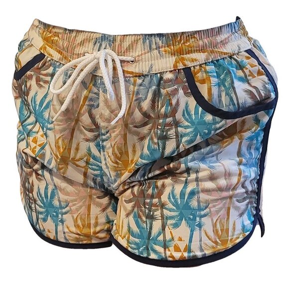 Women's Fashion Beach Shorts, Swim Trunks w Pockets, Palm Trees - Picture 2 of 3